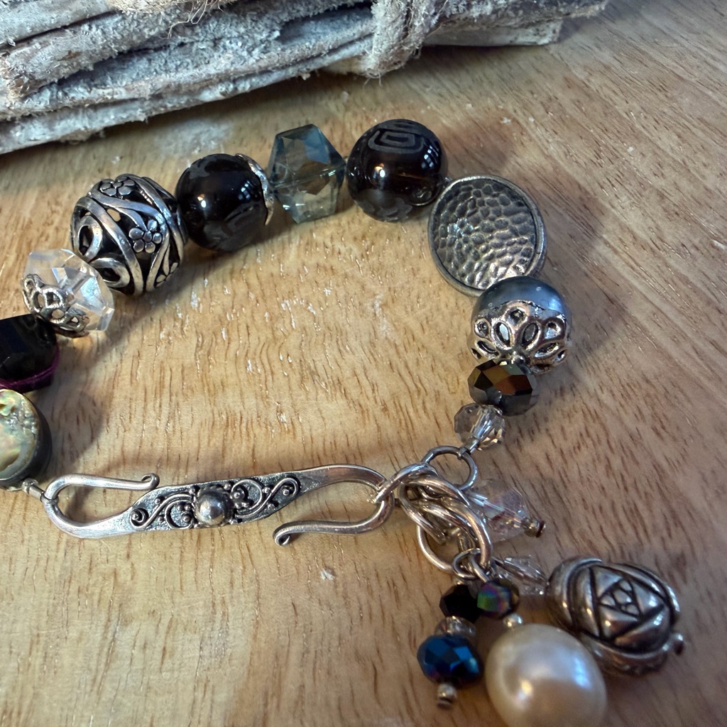 Elegant Silver And Black Beaded Bracelet